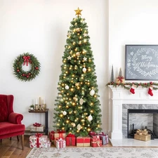 7.5ft Pencil Prelit Artificial Christmas Tree w/1000 Branch Tips & 350 Lights