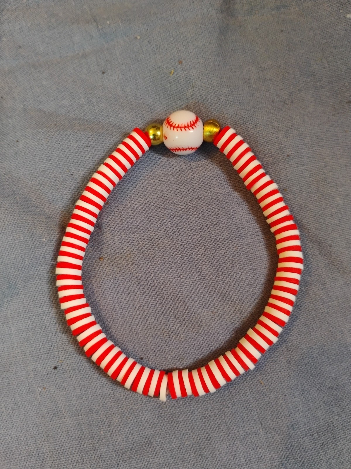 7 Inch Handmade Baseball Heishi Clay Disc Bead Bracelet