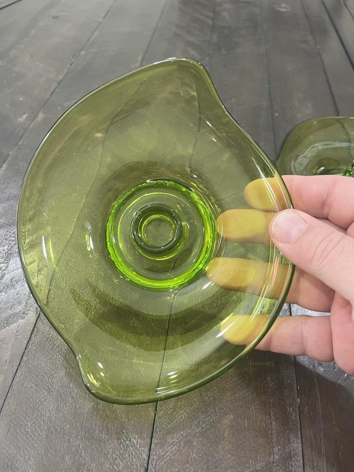 Viking Art Amoebic Epic Glass Candle Holders #1196 Avocado Green Set of 2 MCM