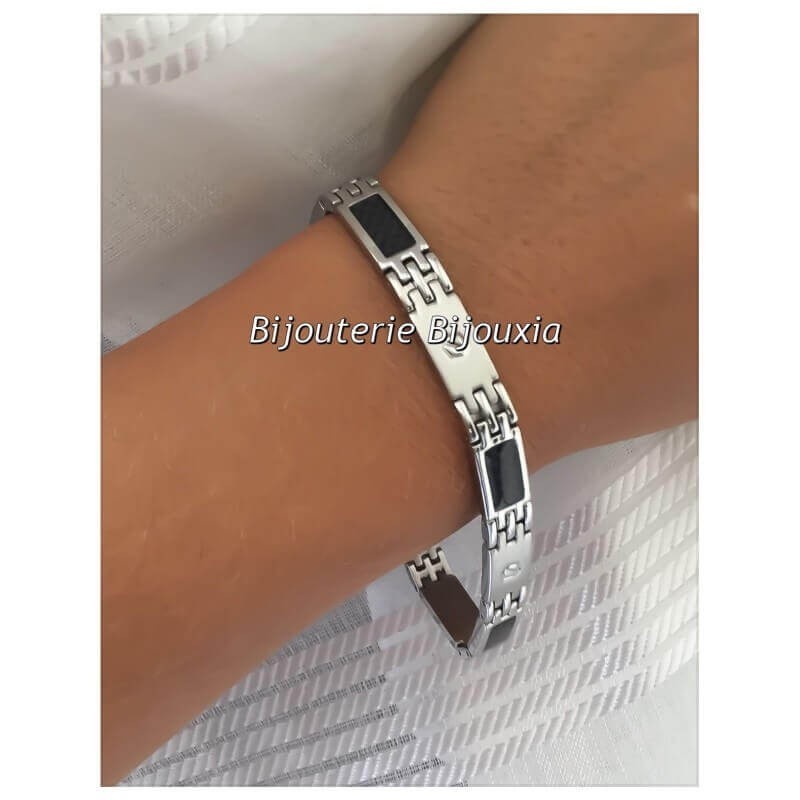 Bracelet homme acier carbone anti-rayures, bijou moderne bicolore hypoallergénique