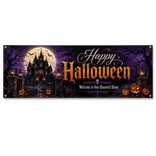 Halloween Party Banner, Haunted Carnival Decoration, Spooky Haunted House Backdr