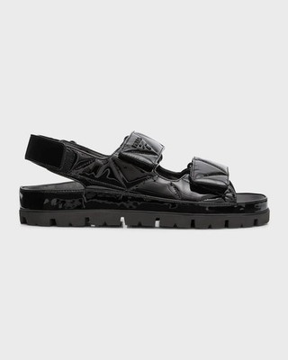 NW AUTH PRADA QUILTED DAD SANDALS PATENT LEATH BLACK SZ 