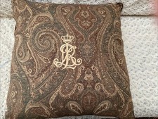 Vtg Lauren Gold Embroidered RL Crest Feather-filled Paisley 25 x25 Throw pillow
