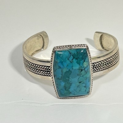STUDIO BARSE Sterling Silver 925 Turquoise Cuff Bracelet Woven Rectangle 5.5''