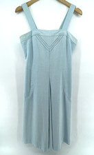 Vintage Leslie Fay Dress Size S/M Linen Cotton? Blue Classic Feminine Midi FLAWS