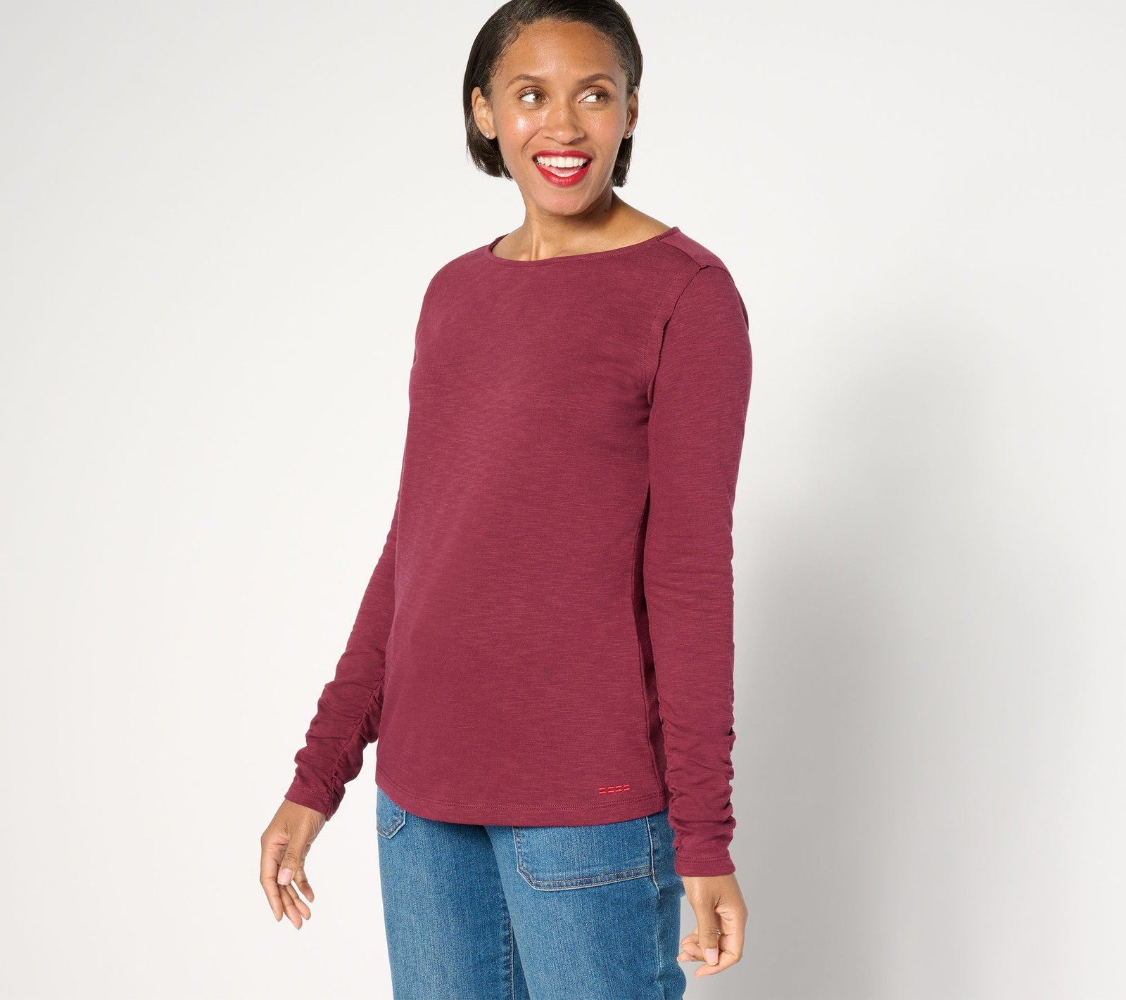 Peace Love World Women's Top Plus Sz 2X Boatneck Long Sleeve Tee Red A667157
