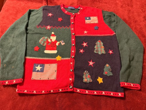 Karen Scott Women’s Large Vintage Christmas Cardigan Sweater America USA Flag