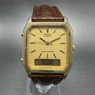 Seiko Analog Digital Watch Men 28mm Gold Dial Gold Tone Octagon H449-5219 NewBat