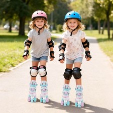 Kids Roller Skates 4 Sizes Adjustable Quad Skates w/Light-up Wheels for Ages 5-8