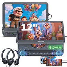 2x12" Auto Monitore Kopfstütze DVD-Player Für Kinder 1366*768 HDMI AKKU+Kopfhöre
