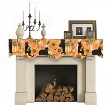Black Cat Pumpkin Fireplace Scarf, Halloween/Fall Lace Mantle Scarf for Home ...