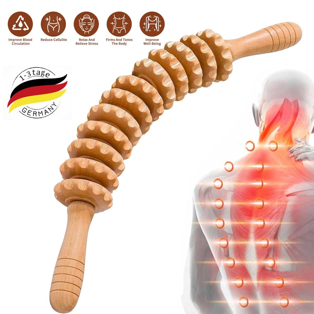 Faszienstab Holz Massageroller, Premium Faszienrolle Holz, Massage Roller DHL