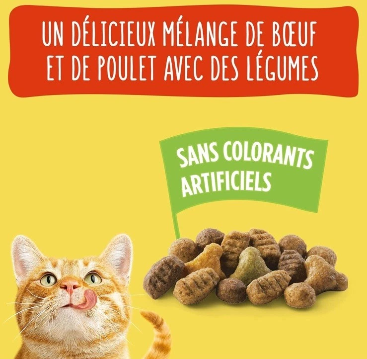 Croquettes Chat Adulte 3kilos Bœuf Poulet Légume 2x1k5 - Photo 2/3