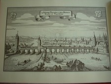 Alter Stich v. merian 1643, format: 30 x 43 cm bü-papier nd Stadt REGENSBURG