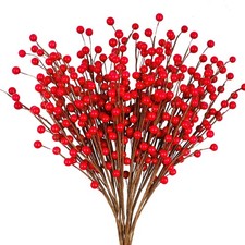 12 Pack Artificial Red Berry Stems 14" Fake Holly Berry Picks for New Year Ho...