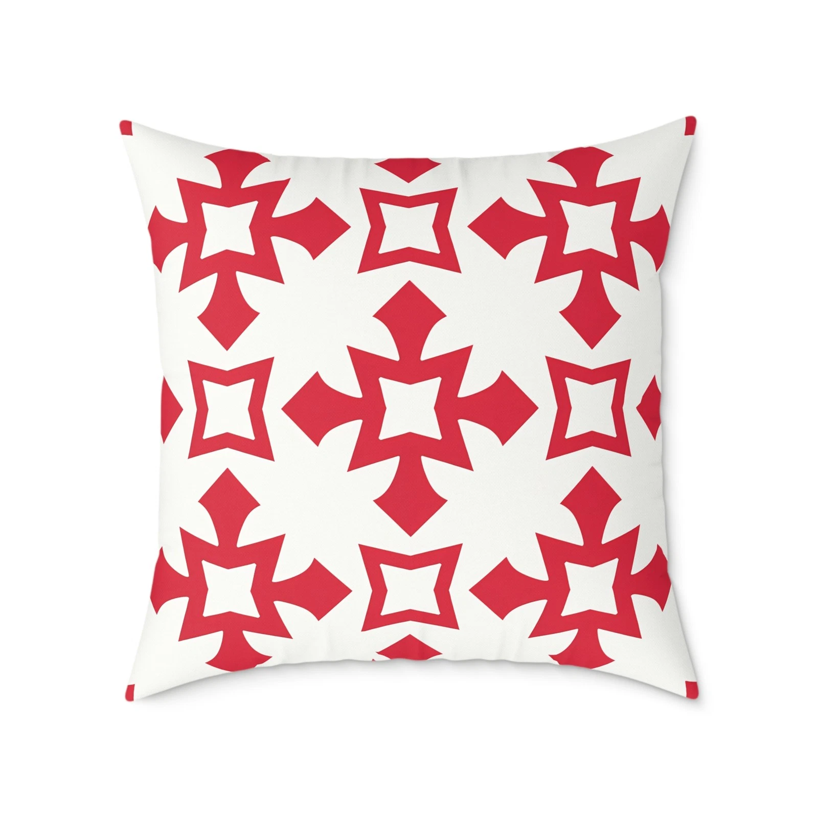 Red Geometric Tile Pattern Square Pillow | Modern Decorative Throw