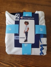 NWT Boy s Champion 2 pc Jogger set Tee/Joggers Size 6/7 White Navy