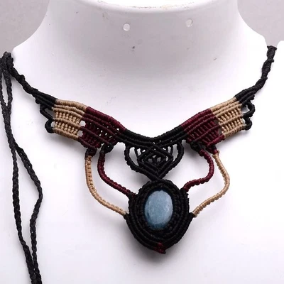 Natürlicher Amazonit Cabochon Handgemachte Boho Makramee Choker Kristallkette - Bild 1 von 4