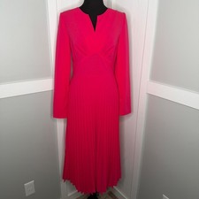 Shein Pleated Midi Dress Women Medium Pink Long Sleeve V-Neck Surplice 5073