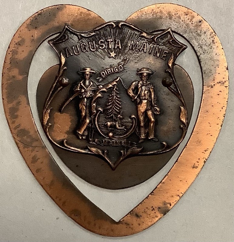 Vintage Augusta Maine Souvenir Copper Heart Bookmark Great Seal State ME