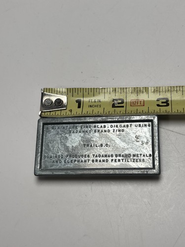 Cominco Mining Canada Trail B.C. SELTENE Zinkplatte 3,5 Unzen Tadanac Metall Vintage - Bild 4 von 6