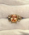 Vintage 925 Silver Square Faceted Peach Colored Stone Ring Size 7
