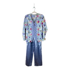 VINTAGE VICTORIA'S SECRET S two piece satin purple floral lace trim pajamas