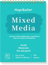 Sketch Book Mixed Media Pad - 9" x 12" Top Spiral Bound Sketch Pad, 30 Sheets 98