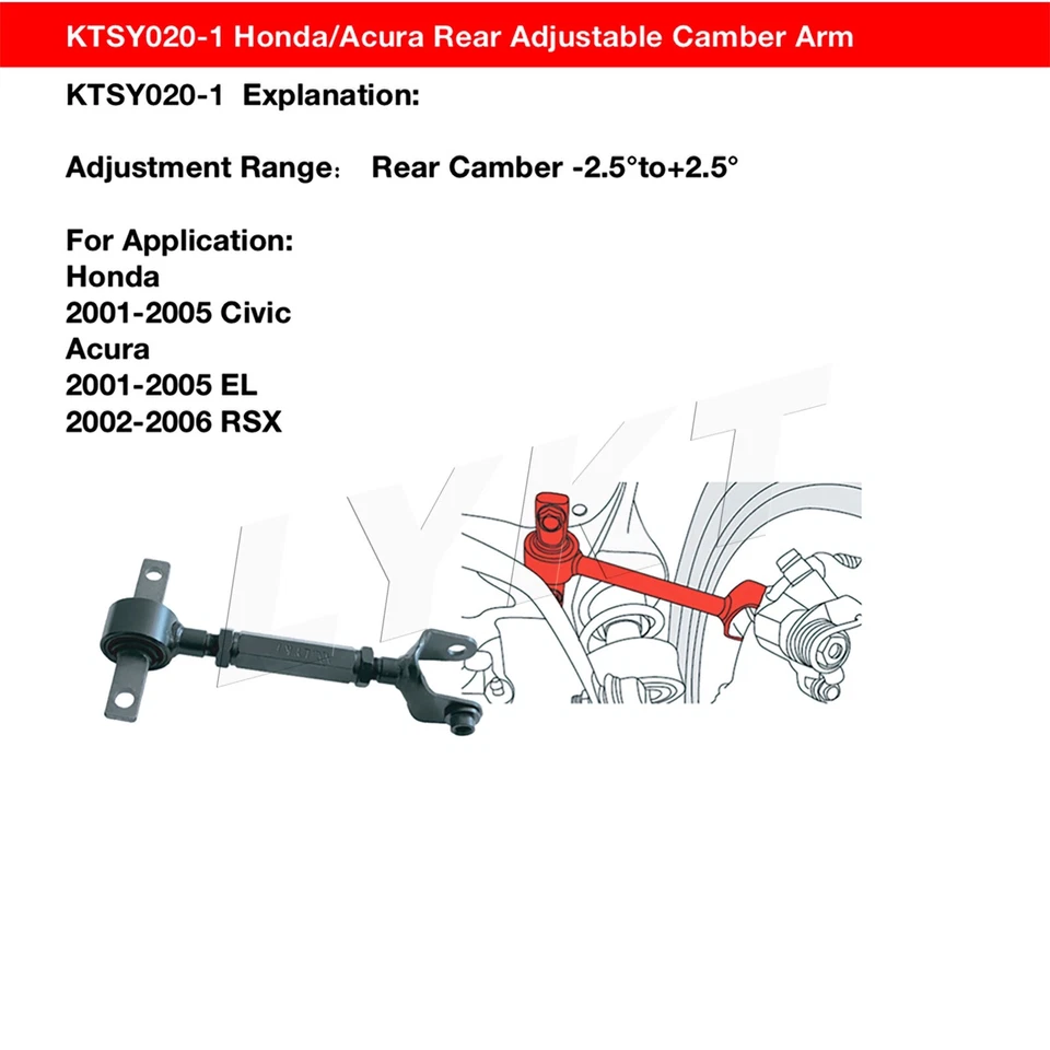 LYKT 2x Adjustable Rear Camber Arms For Honda Civic01-05 Acura RSX02-06/EL 01-05 Foto 2 de 4