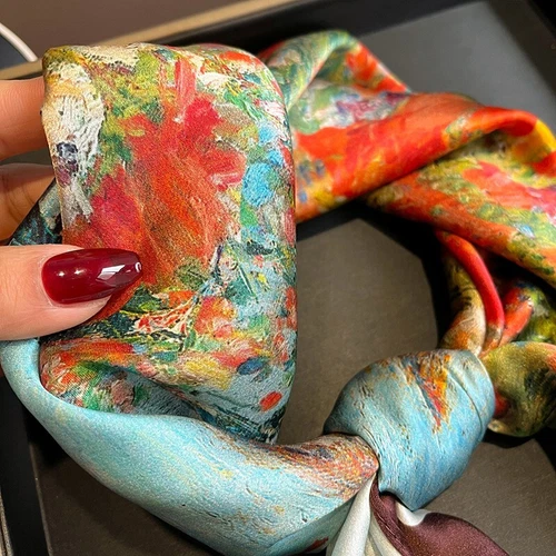 100% Silk Scarf Women Neckerchief Square Bandana Wrap Oil Paiting Flower 68*68cm - Picture 3 of 6