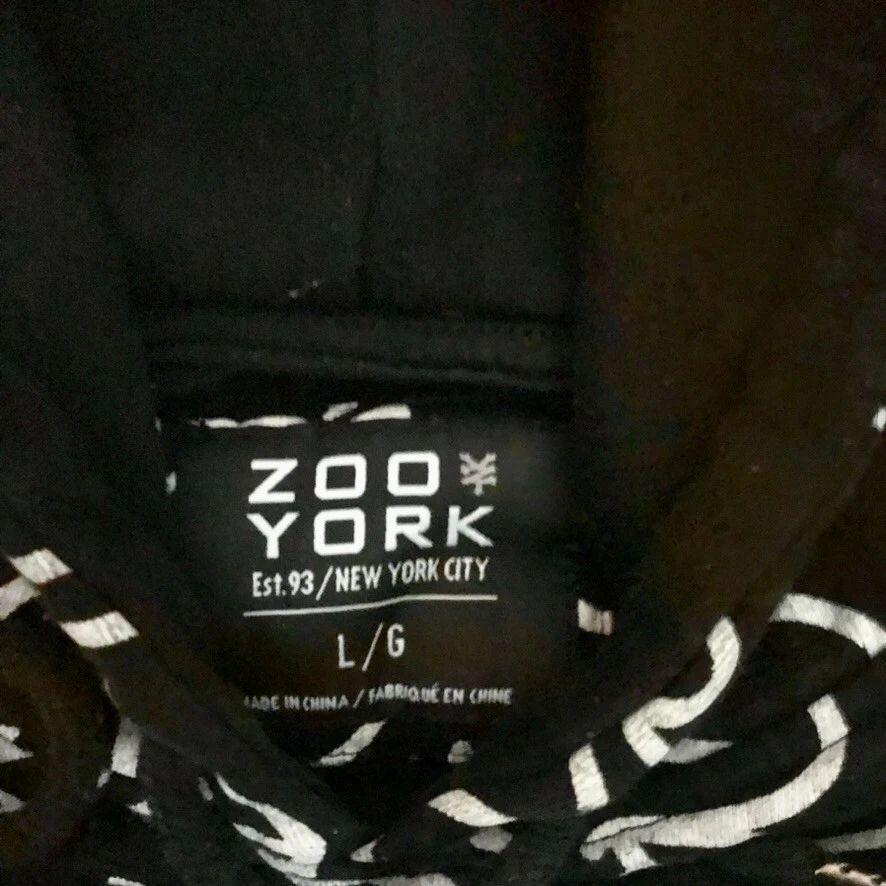 Sudadera con capucha Zoo York con estampado integral para hombre L Y2K vintage negro blanco suéter Foto 3 de 4