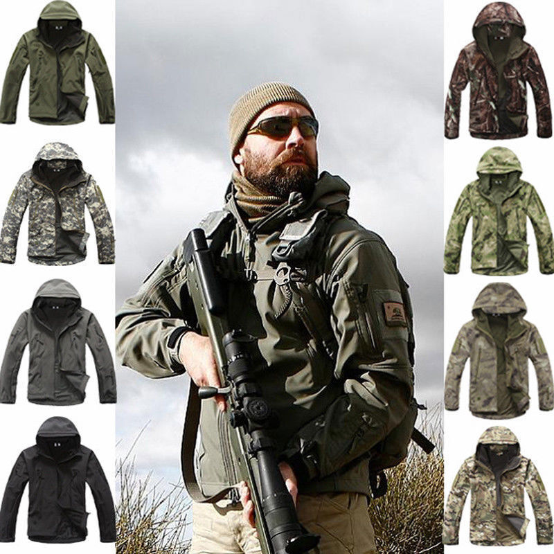 Shark Skin Soft Shell Men Military Tactical Jacket Hood Coat Pants