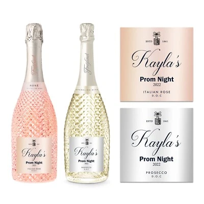 PERSONALISED BOTTLE LABEL PROM NIGHT NAME FREIXENET WHITE ROSE PROSECCO