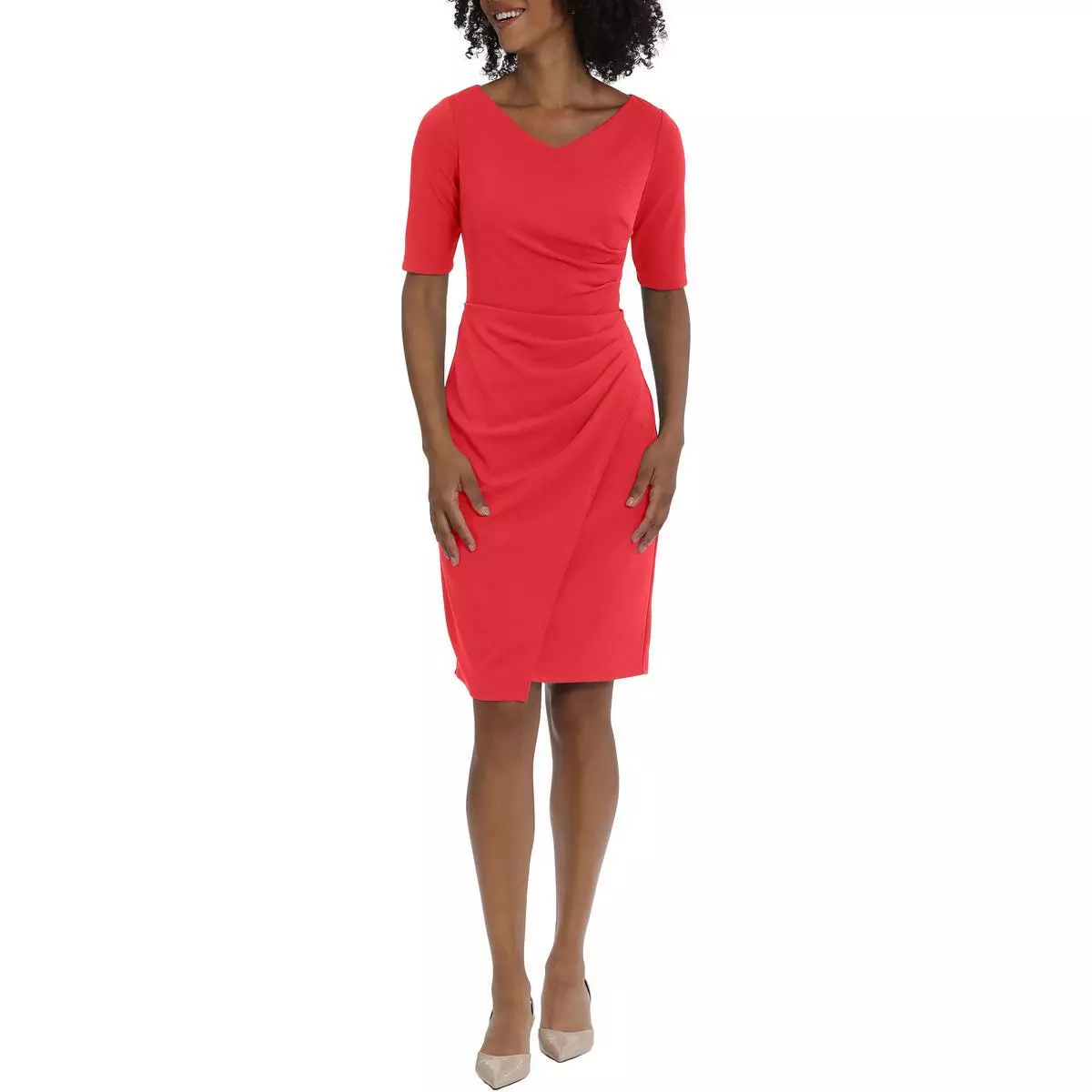 Maggy London Womens Faux Wrap Midi Fitted Sheath Dress BHFO 9147
