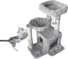 Cat Tree, Small Cat Tower with Sisal Scratching Post and Hammock- Light Gray NEW