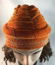 African Women Velvet Spandex Stretch Turban Hat Ladies Head Piece  Orange