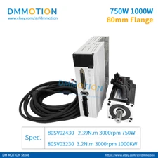 220V AC servo motor 750W 1000W 2.39N.m 3.2N.m horizontal vertical 80mm flange S2