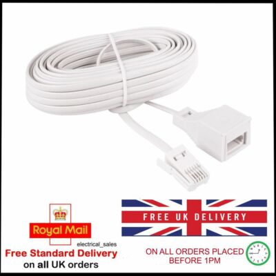 15 METRE TELEPHONE EXTENSION LEAD CABLE RJ11 BT PLUG TO SOCKET FULLY WIRED  esd UK