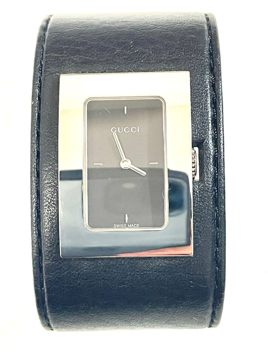 信頼への信頼 Silver Dial Black Quartz Square Watch 7800L GUCCI Leather eBay | 男性用