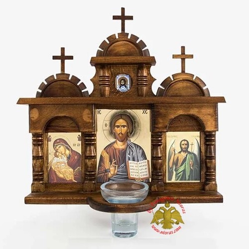 Orthodox Icons Shrine With Vigil Lamp Glass Wooden Iconostasis Ikonenschrein - Picture 3 of 21