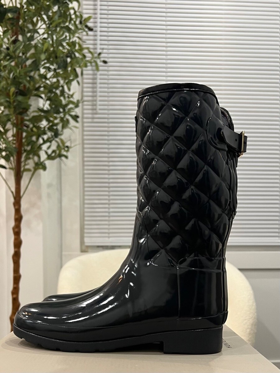 HUNTER REFINED GLOSS QUILTED WATERPROOF BOOTS/DARK SLATE SZEU38