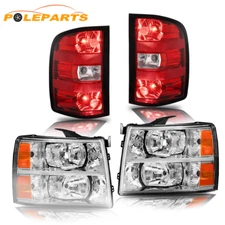 4X Headlight + Red Tail Light Fits 2007-13 Silverado 1500 2007-14 2500HD 3500HD