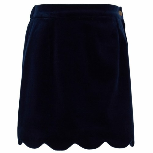 $125 NEW Oscar de la Renta Girls Navy Blue Scalloped Hem Velvet Skirt Cotton 4 Y - Picture 3 of 10