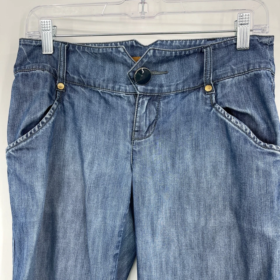 Arden B. Pantalones de mezclilla acampanados de pierna ancha azul oscuro tiro bajo para mujer talla 2 Foto 4 de 4