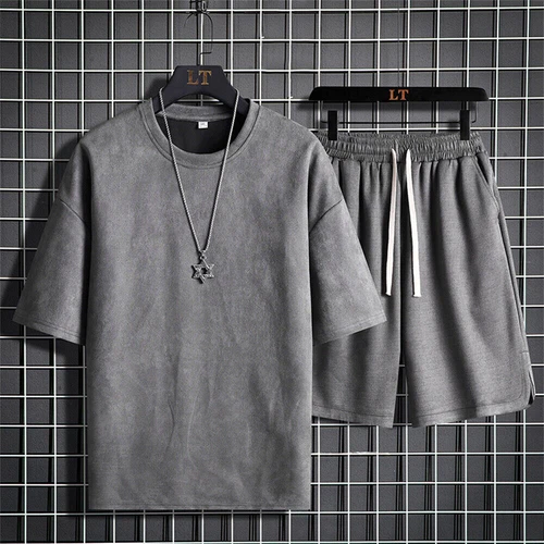 Herren Freizeitanzug Sommer 2-teiliges Set Kurzarm T-Shirt und Shorts Sportanzüge - Bild 16 von 25