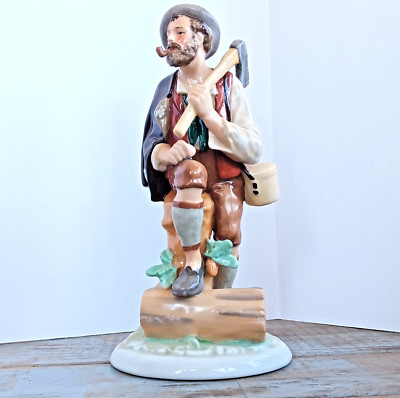 Fasold & Stauch Germany Porcelain Lumberjack Figurine   Pipe Axe Log 9  Rare