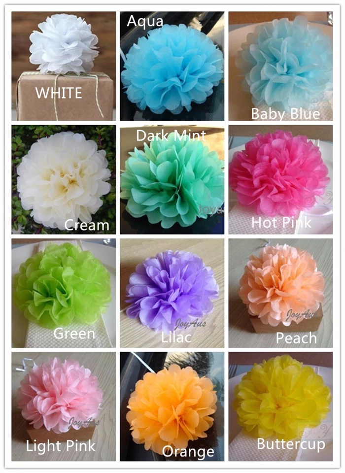 20x 13cm Papel Lila Pom Pom Flores Boda Fiesta Baby Shower Lugar Decoración Foto 4 de 4