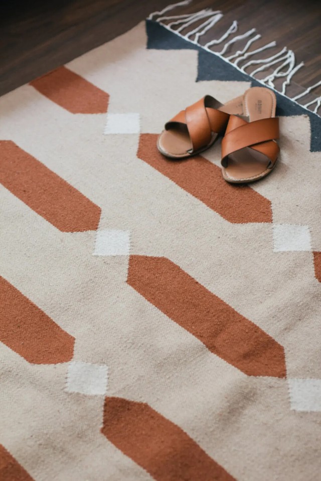 100% Handmade Wool Rug Geometric Kilim Living Room Carpet Natural Wool ...
