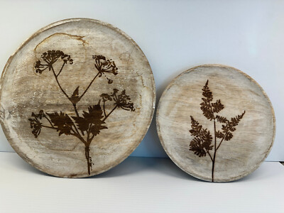 NWT - Boltze Home Germany- Mango Wood Set of 2 Rustic Decorative Incised Plates