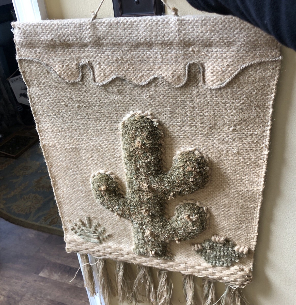 1986 Cactus Wall Tapestry Southwest Woven Burlap